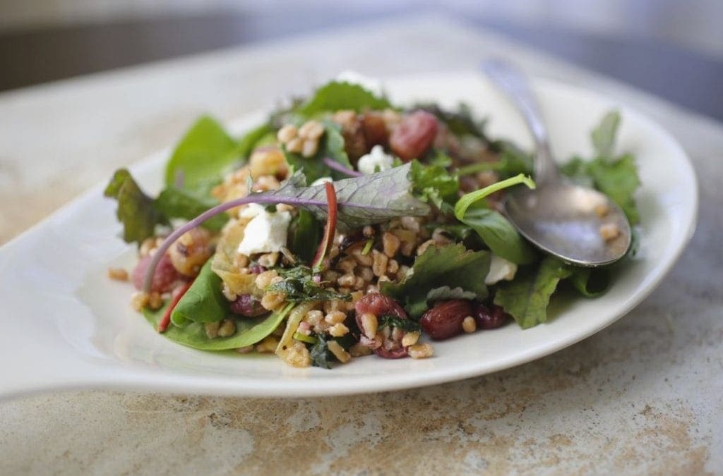 Farro Salad with Roasted Grapes and Baby Kale