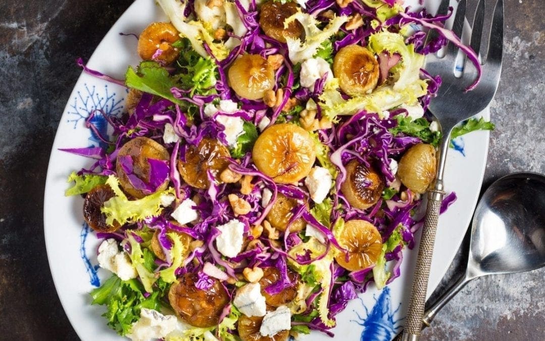 Red Cabbage Salad with Roasted Cipollini Onions