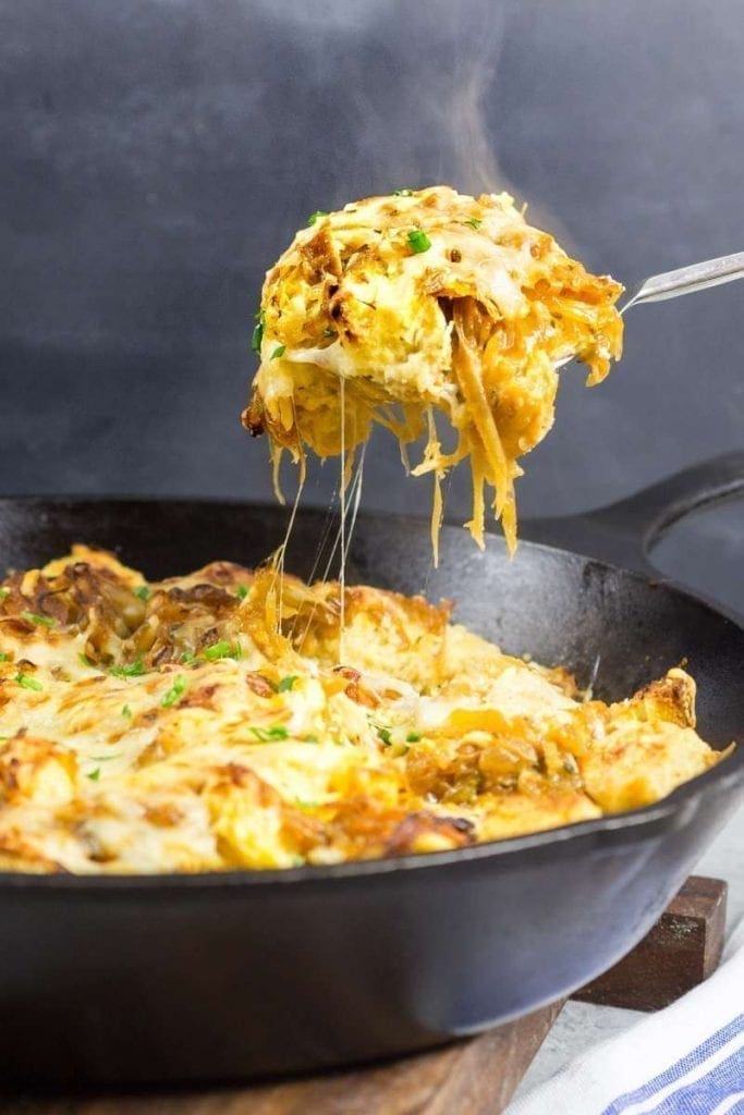 French Onion Strata - a savory bread pudding
