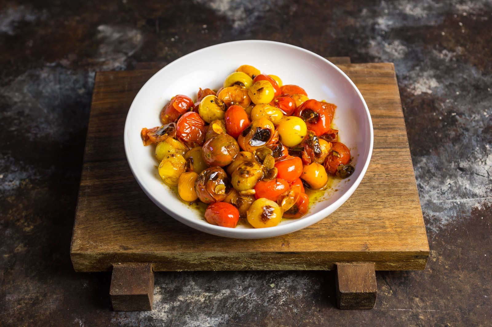 Blistered tomatoes for the crostini
