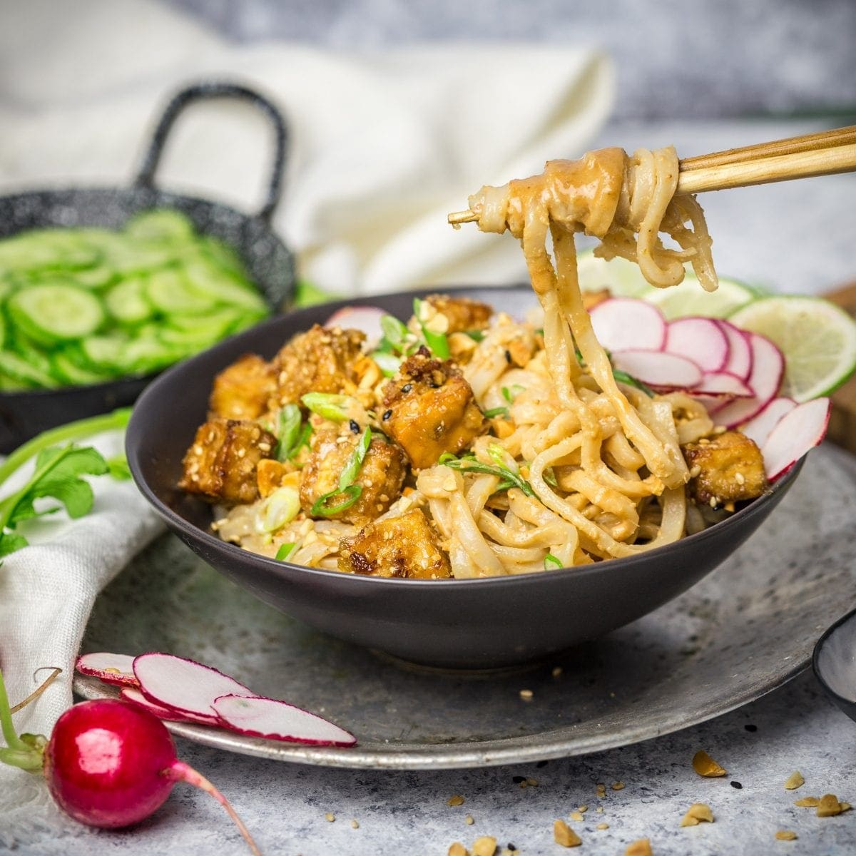 Sesame Noodles with Crsipy Tofu