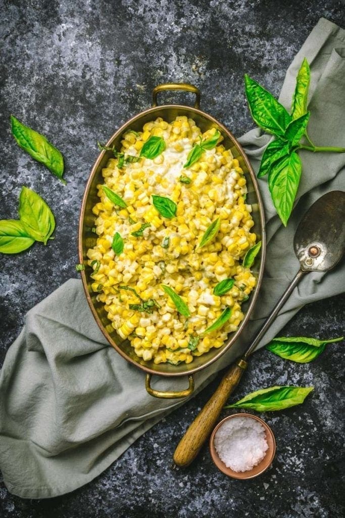 Easy Creamed Corn with Basil