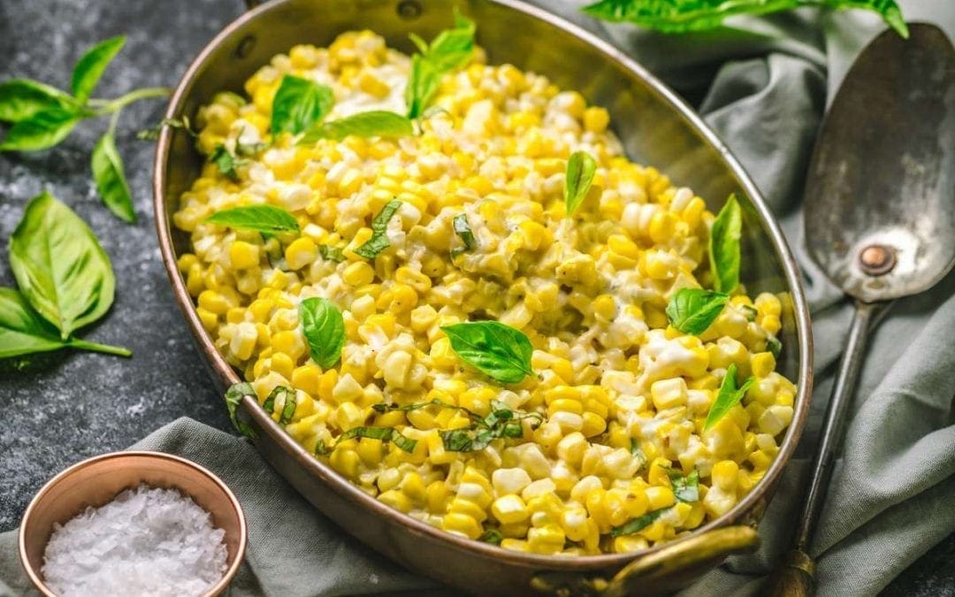 Easy Creamed Corn with Basil