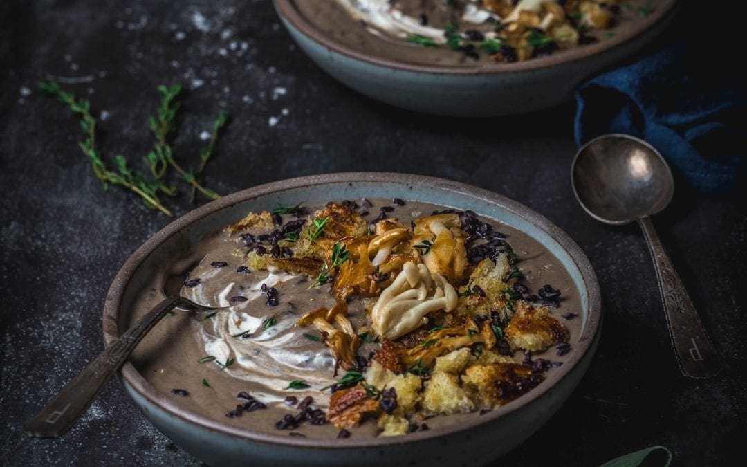 Creamy Mushroom Soup with Black Rice