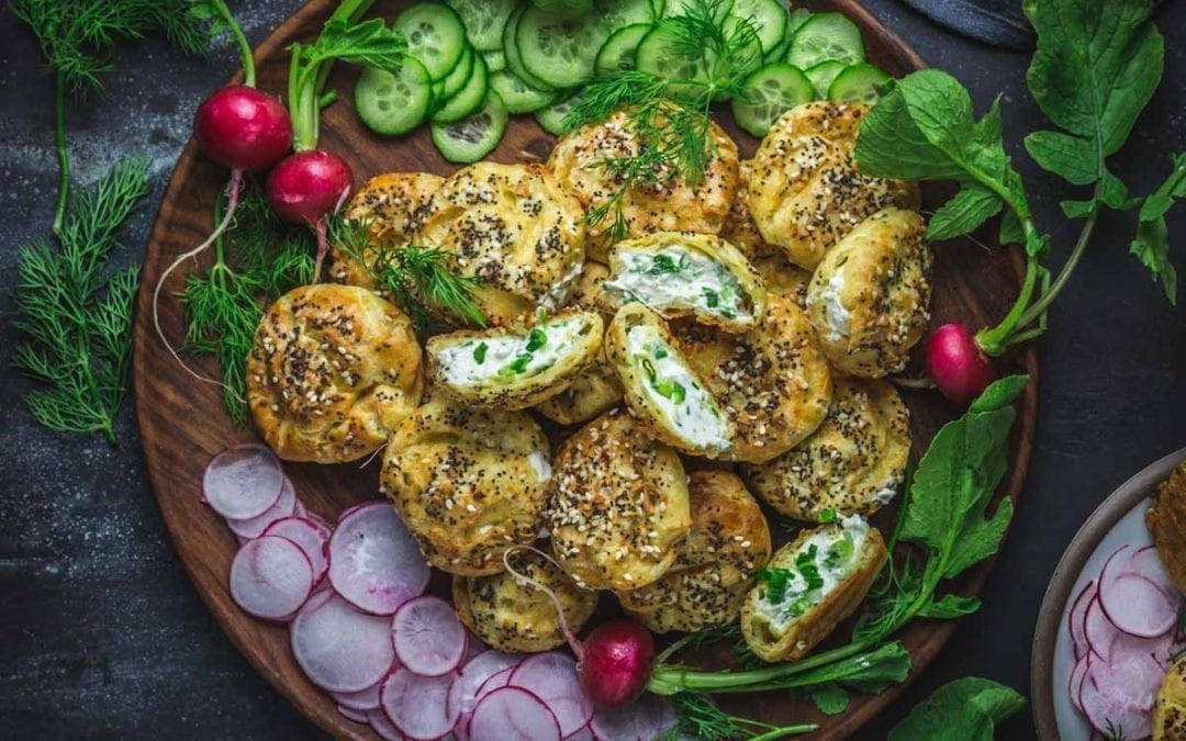 Everything-Seasoned Gougères with Scallion-Cream Cheese Filling