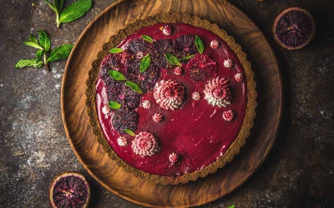 Blood Orange and Hibiscus Curd Tart with a Gingersnap Crust